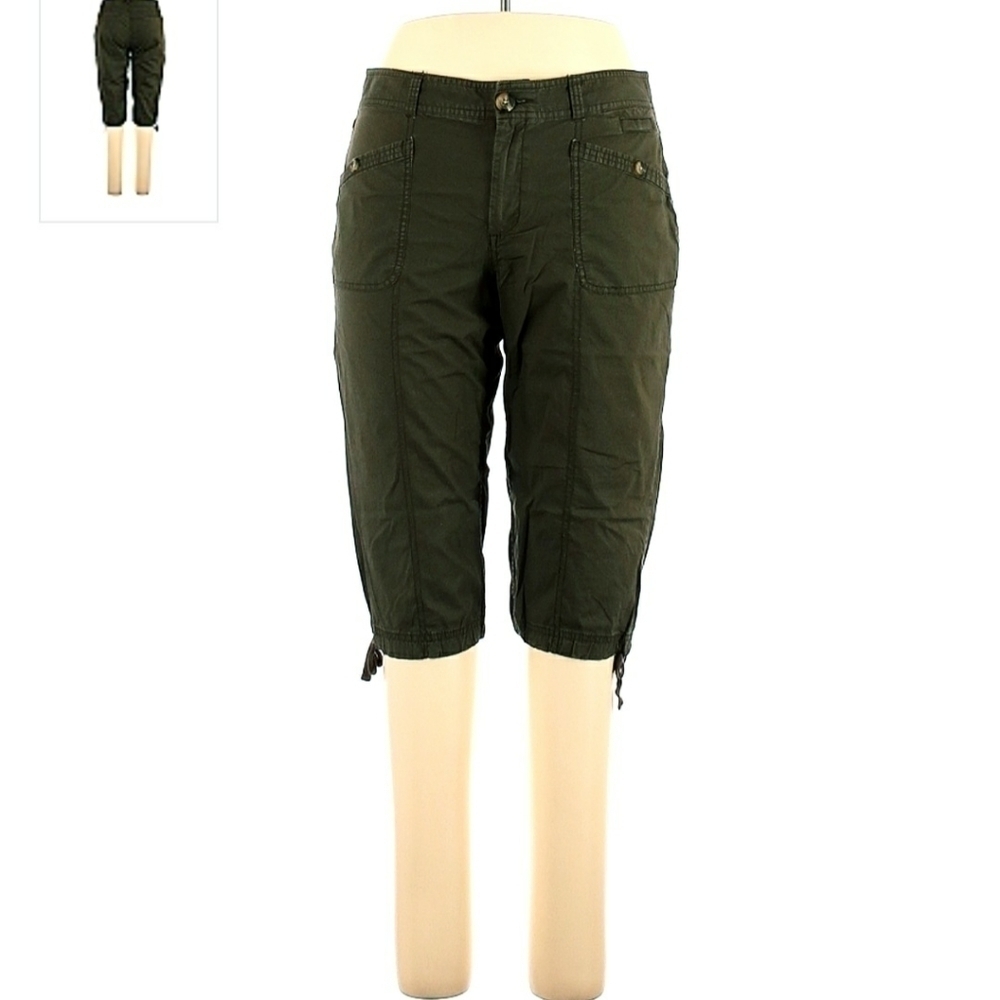 Dockers Dark Green Capri Pants Shorts Women's Size 14 Tie Leg Casual Neutral EUC
